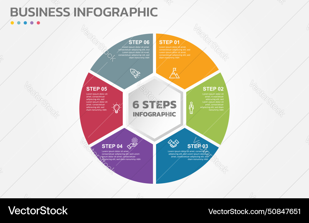 Visual data presentation cycle diagram with 6 Visual data presentation cycle diagram with 6 vector image