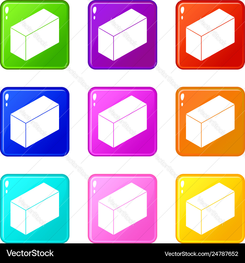 Cement block icons set 9 color collection Cement block icons set 9 color collection vector image