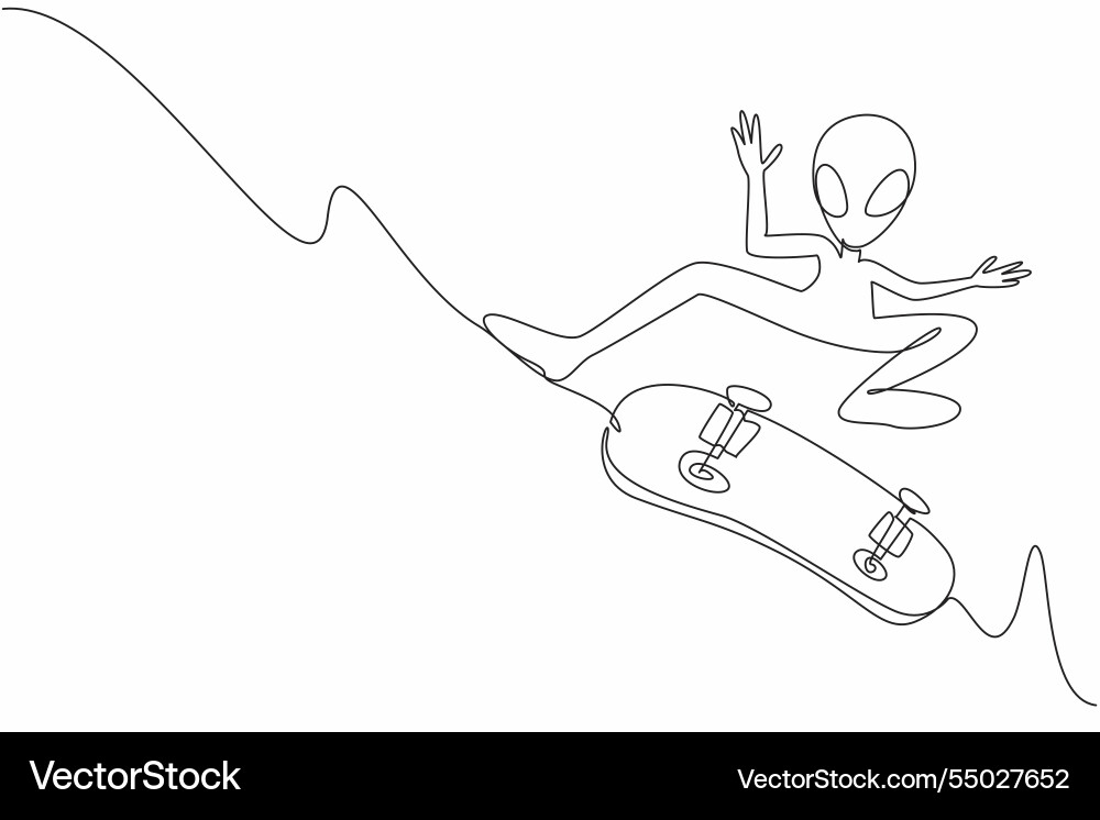 Single continuous line drawing alien is playing Single continuous line drawing alien is playing vector image