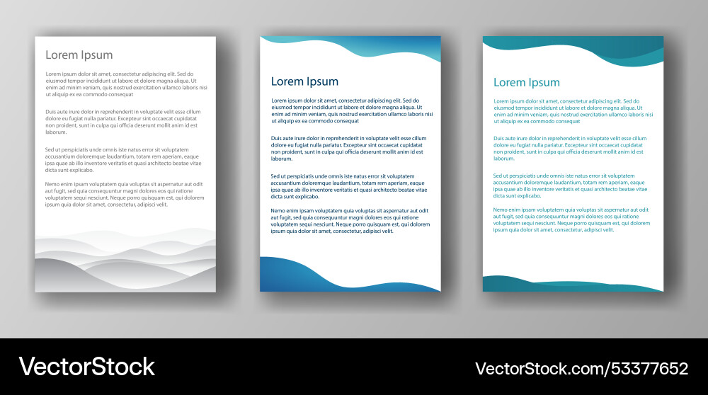 Three different document templates featuring wave Three different document templates featuring wave vector image