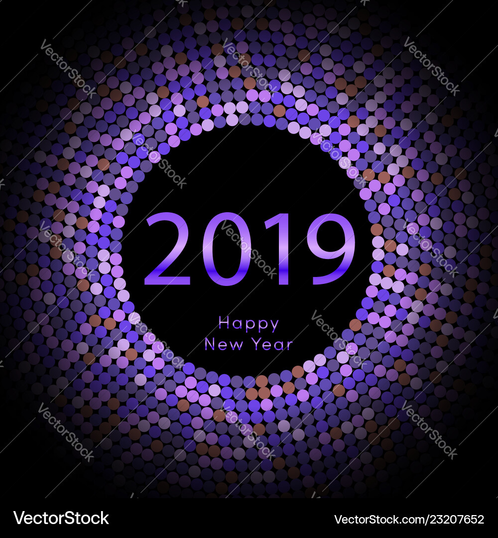 Violet discoball new year 2019 greeting poster Violet discoball new year 2019 greeting poster vector image
