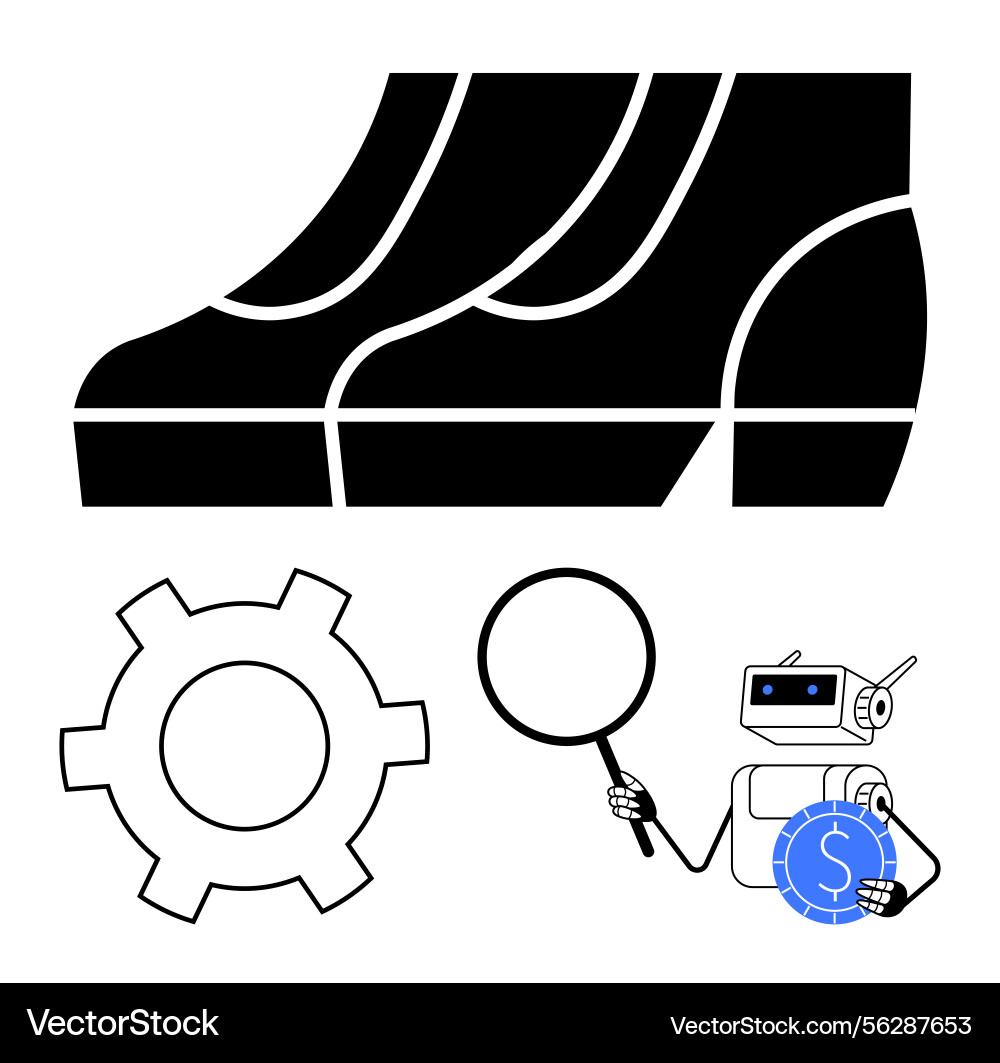 Automation concept with robot analyzing financial Automation concept with robot analyzing financial Vector Image