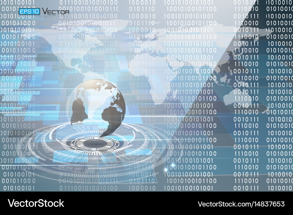 Binary code and world map Vector Image