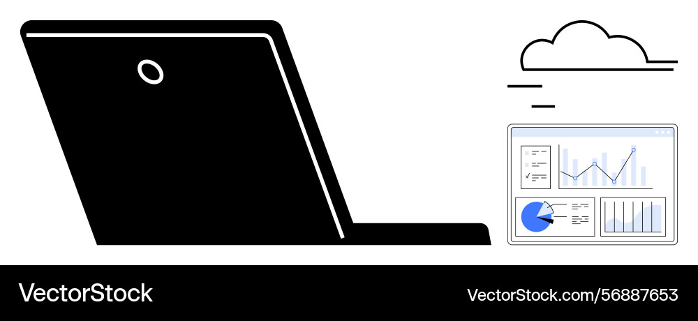Cloud-based data analytics displayed on laptop Cloud-based data analytics displayed on laptop Vector Image