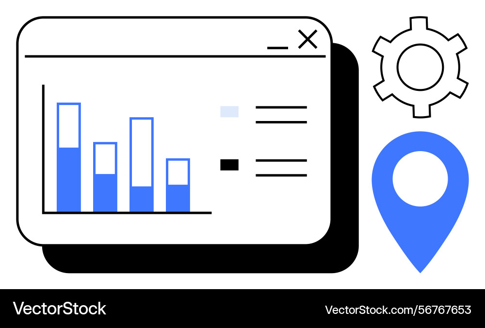 Data dashboard with analytics chart gear icon Data dashboard with analytics chart gear icon vector image