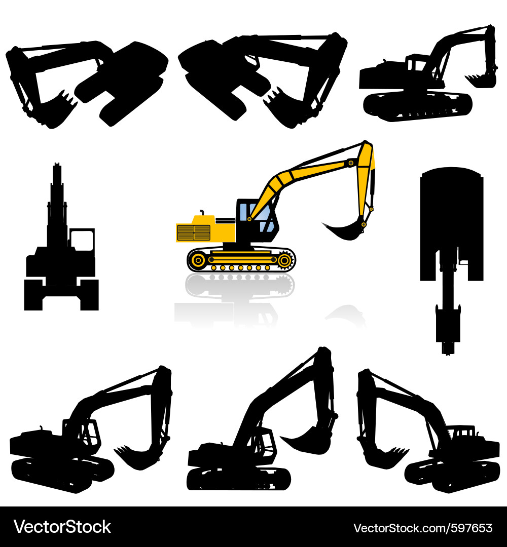 Excavator Silhouette Collection vector image
