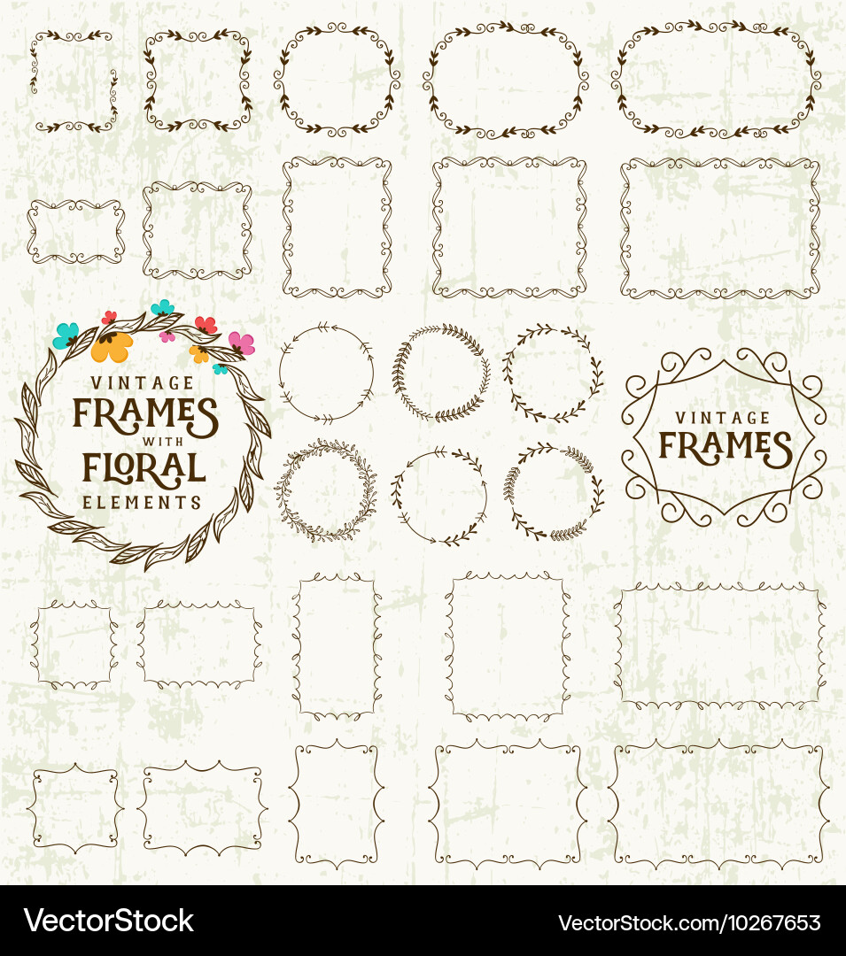 Frame and label collection on grungy background vector image