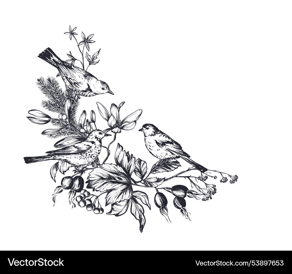 Pre-made christmas card with birds Pre-made christmas card with birds vector image