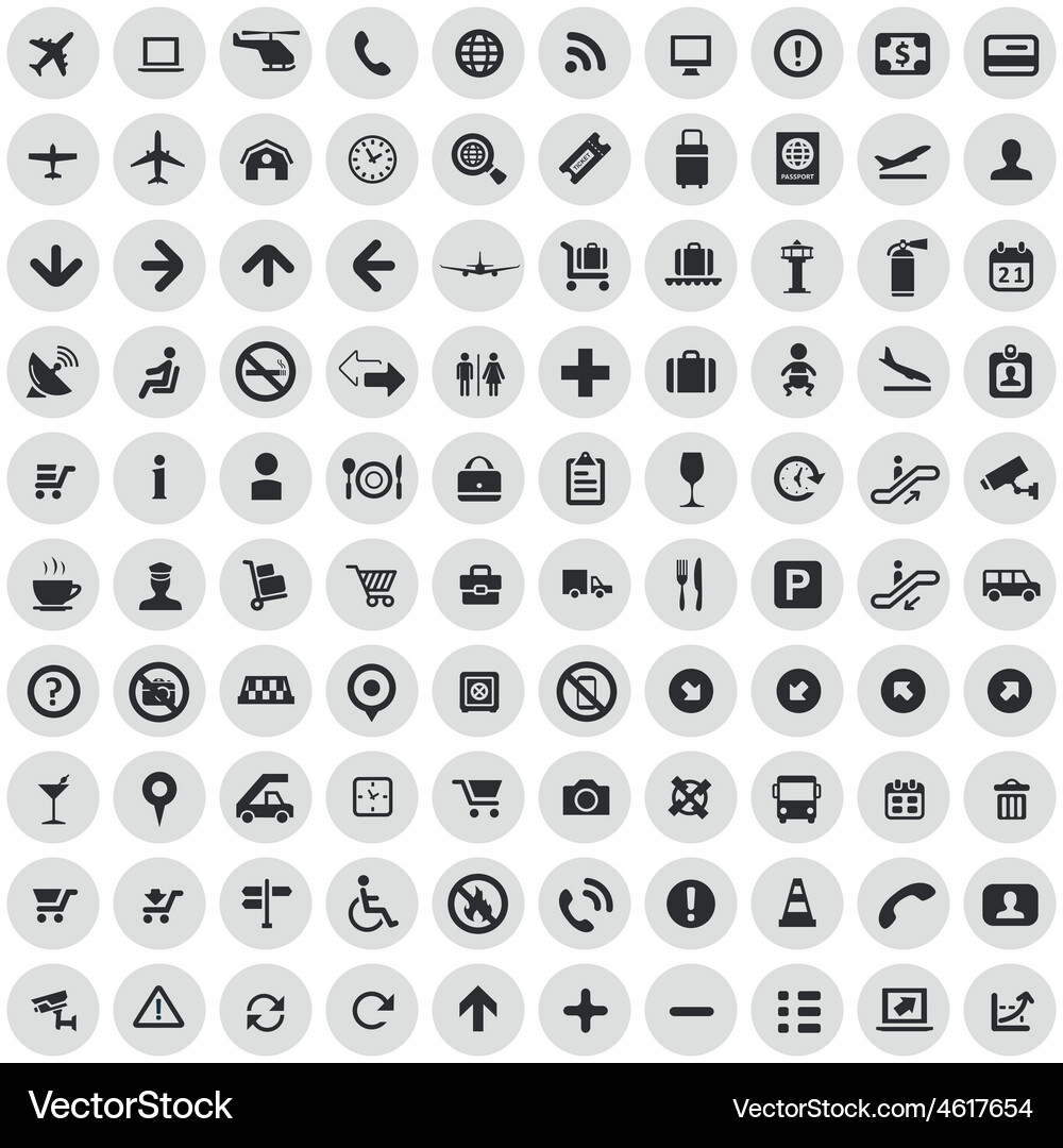 100 airport icons Vector Image