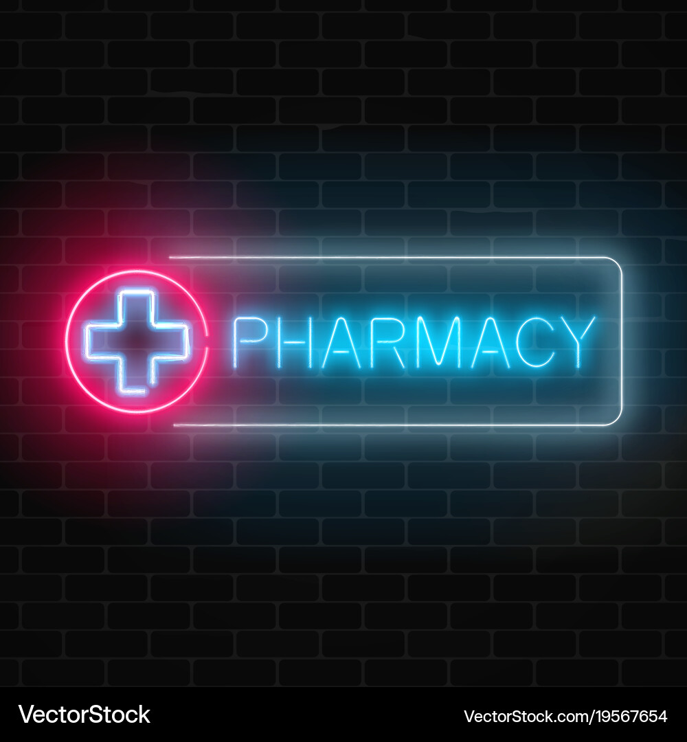 Glowing Neon Pharmacy Signboard vektorbild