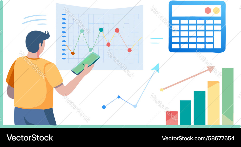 Man Analyzing Charts & Data Vector Image