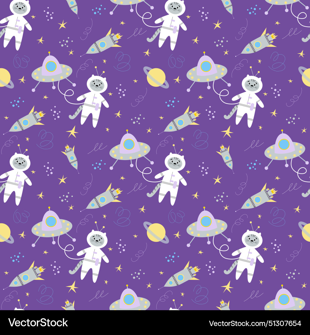 Seamless pattern astronaut cat spaceship Seamless pattern astronaut cat spaceship vector image