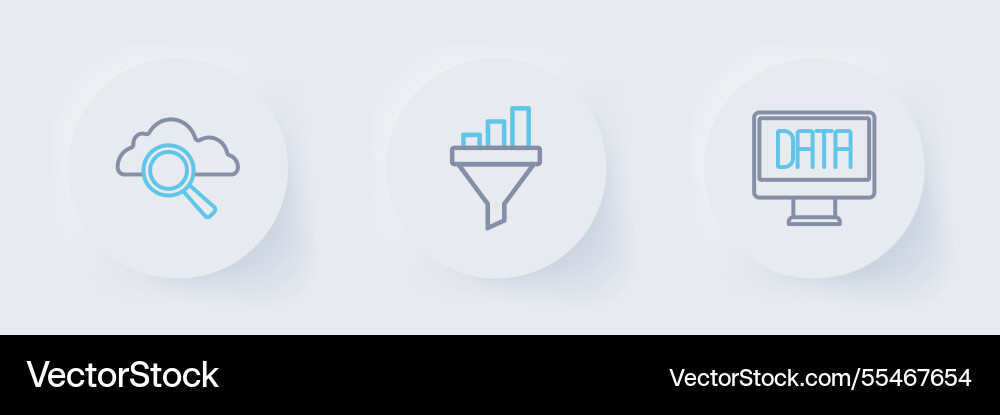 Set line data analysis sales funnel with chart Set line data analysis sales funnel with chart vector image