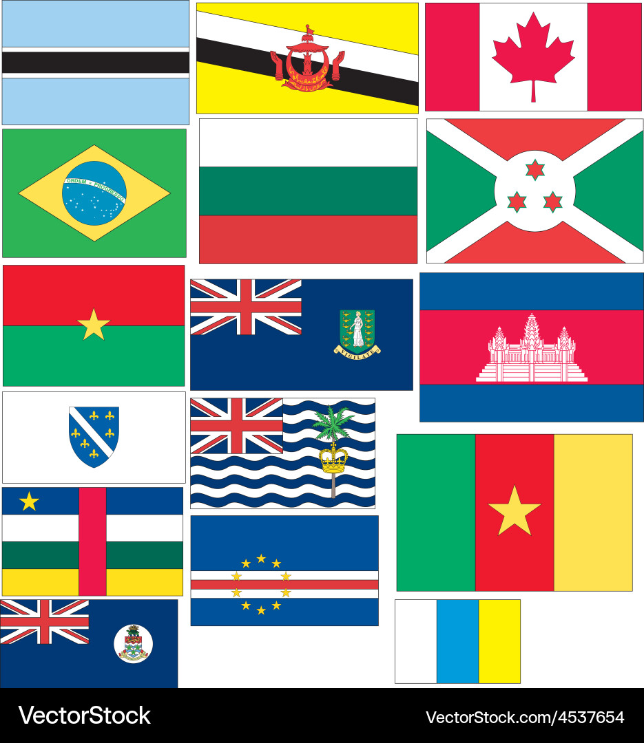 Set of 16 flags countries started with b and c vector image