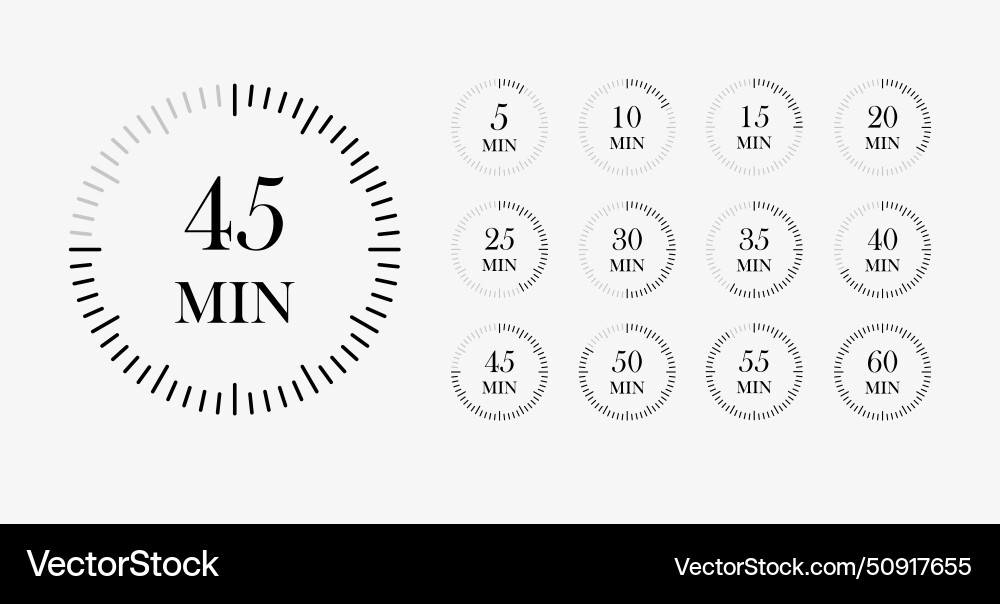 5-60 Minute Timer Icons - Clock Set vector image