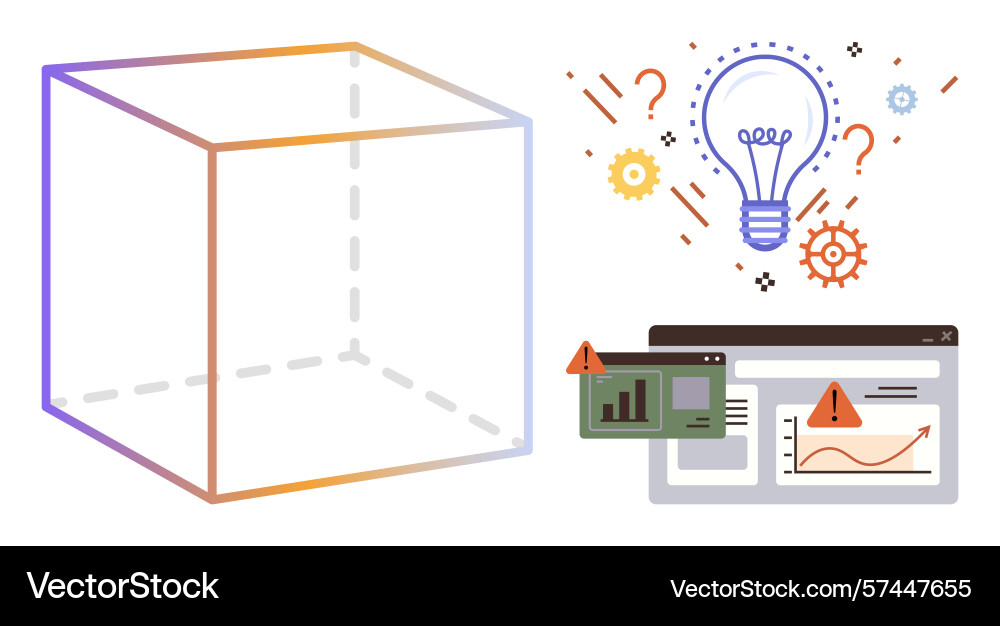 Abstract cube lightbulb idea and data warning Abstract cube lightbulb idea and data warning vector image