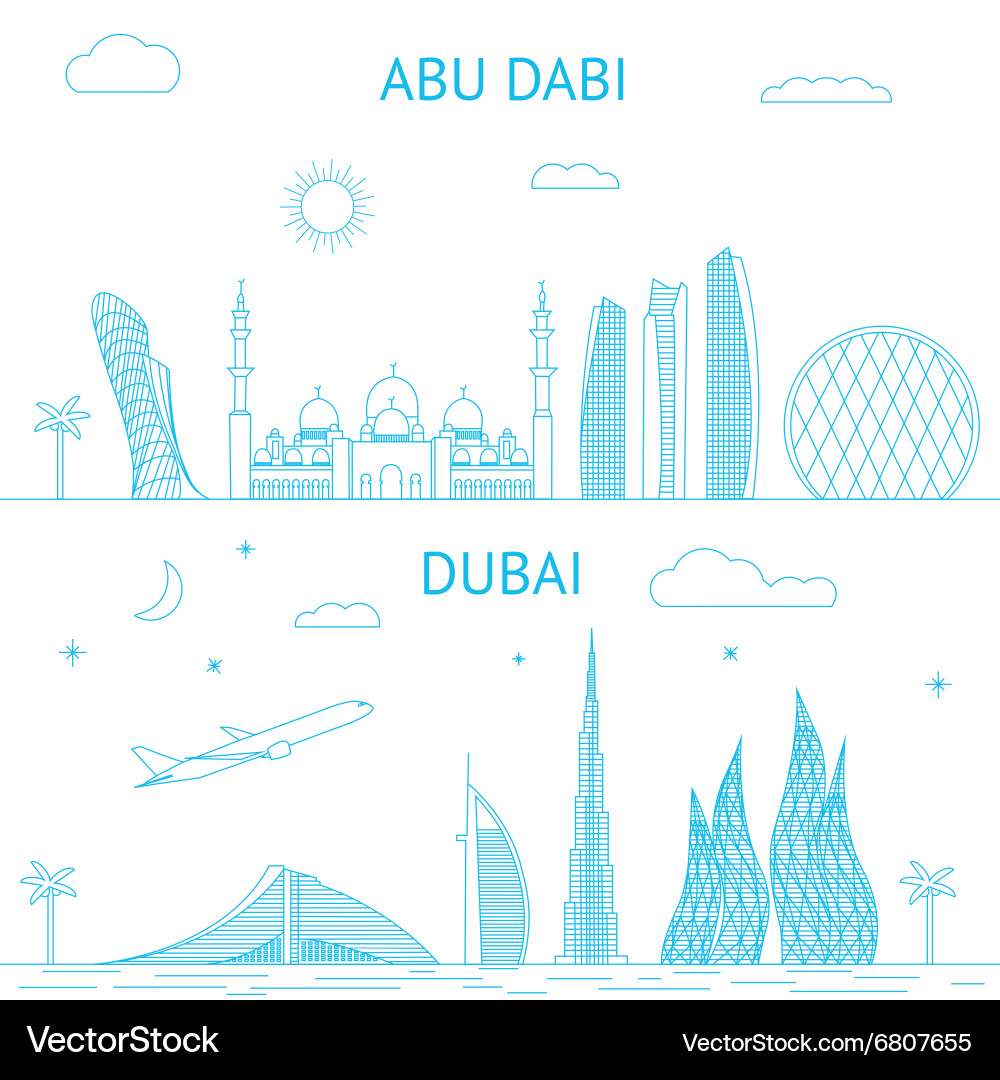 Abu dhabi and dubai skyline in lines Royalty Free Vector
