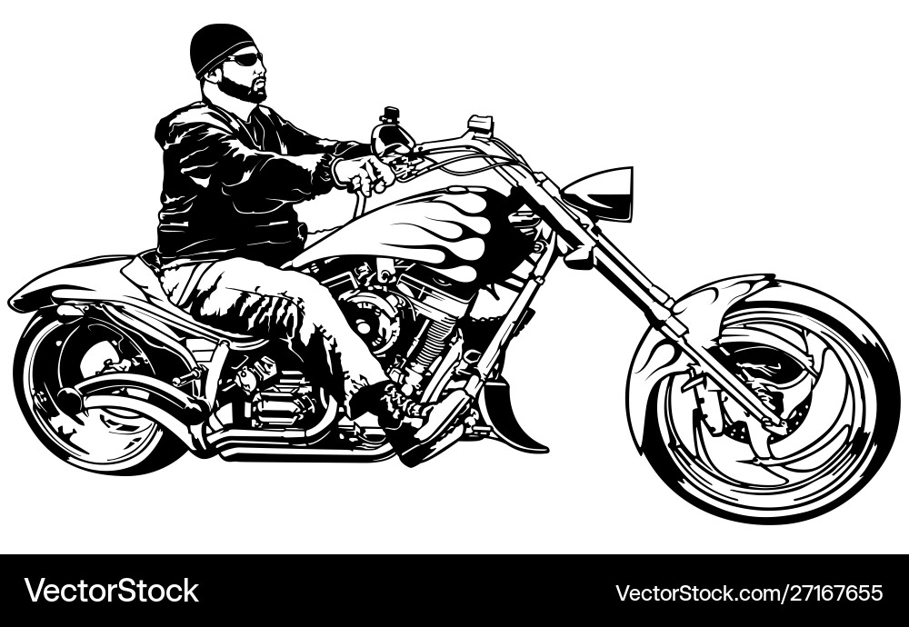 Black Biker on Motorcycle Vector Image