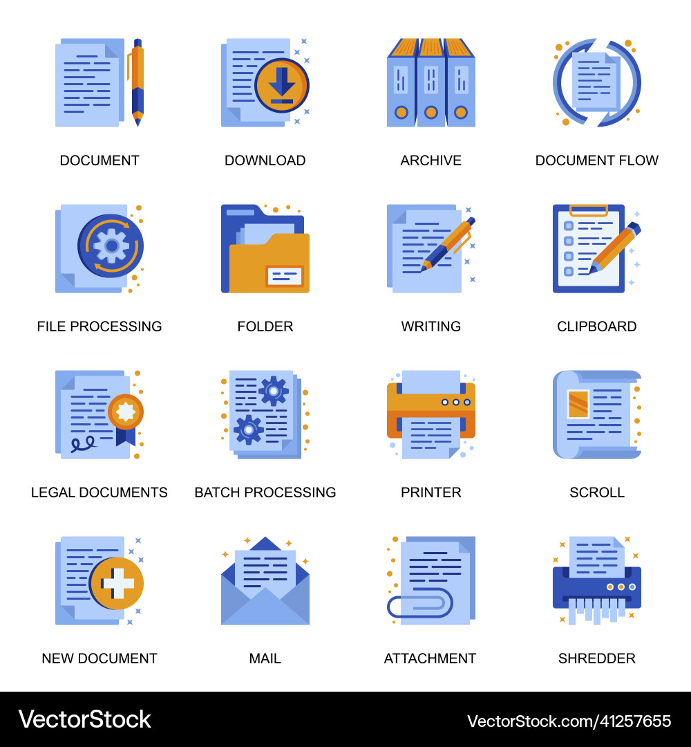 Documents icons set in flat style batch Documents icons set in flat style batch vector image