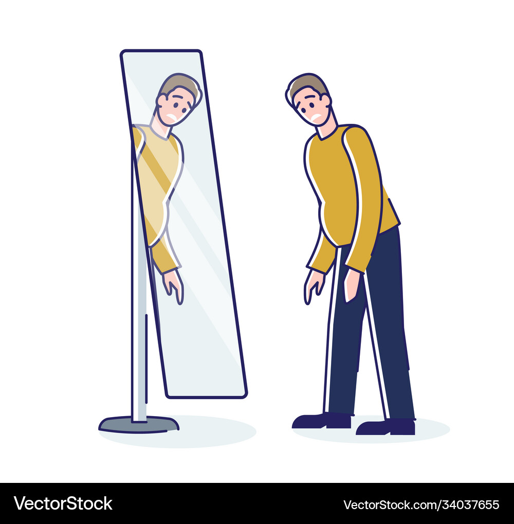 Fat man with overweight looking in mirror sad – Royalty-Free Vector |  VectorStock, image size:1000x1020
