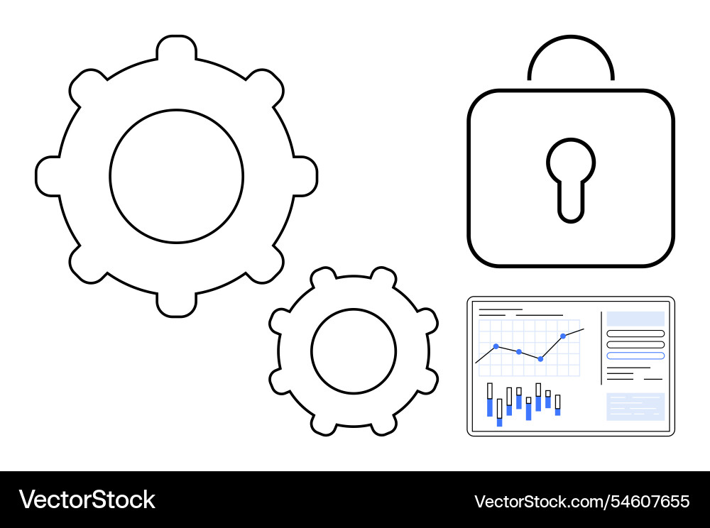 Gears lock and analytics data chart symbolizing Gears lock and analytics data chart symbolizing vector image