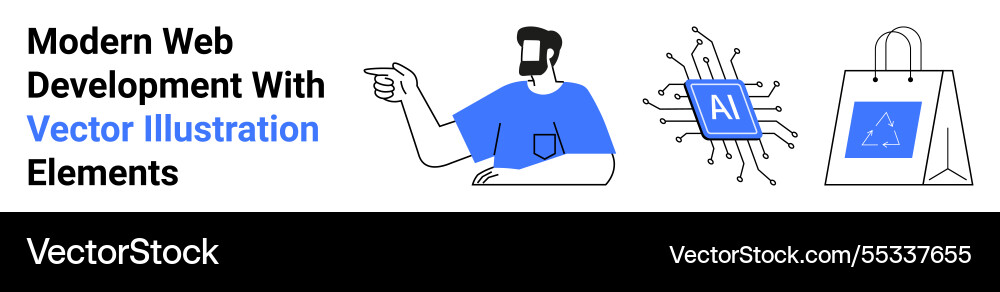 Man pointing ai circuit shopping bag for web Man pointing ai circuit shopping bag for web vector image