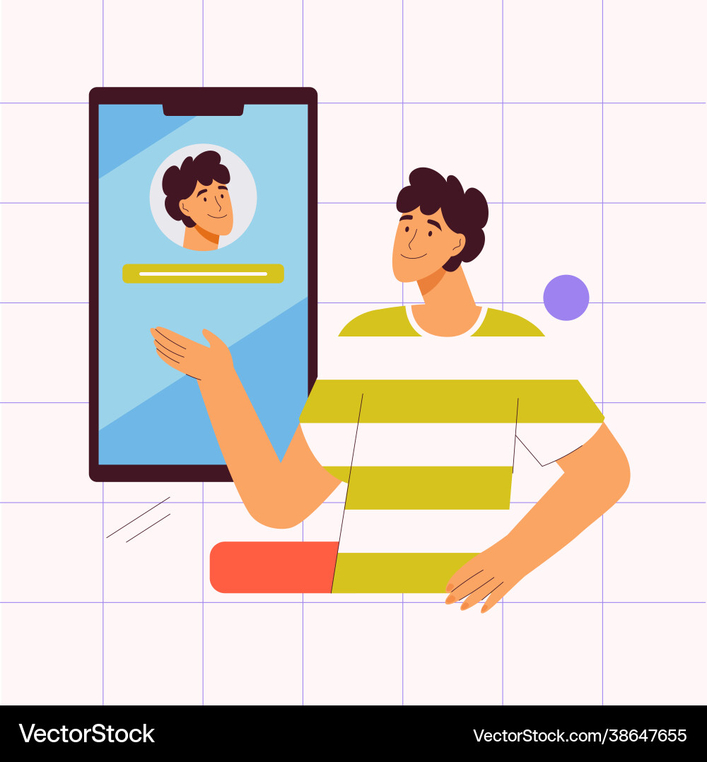 Man registers profile in social networks using Man registers profile in social networks using vector image