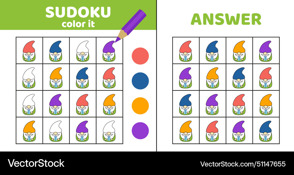 Sudoku dwarf coloring with squishmallow Vector Image