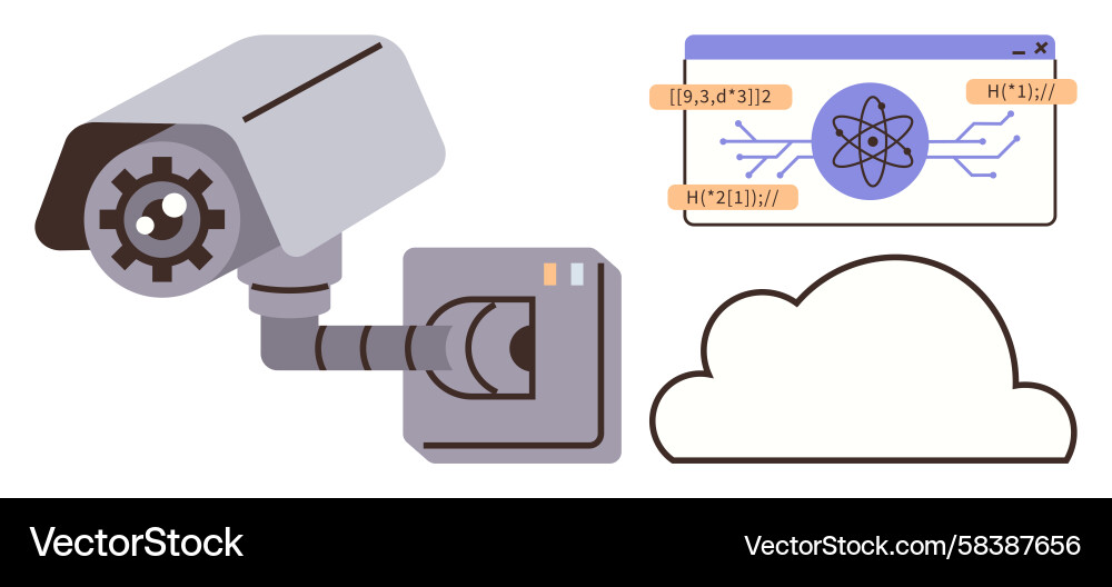 Cloud Security Camera Monitoring Data Vector Image