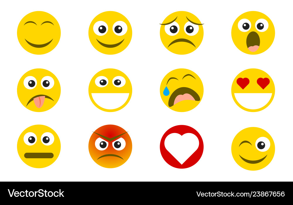 Flat style emoji emoticon icon set vector image