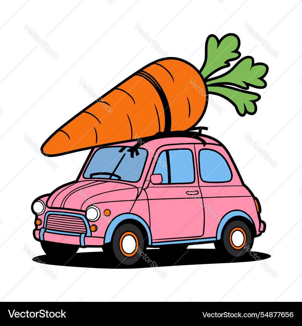 Pink Car mit großer Karotte Pink Car mit großer Karotte vektorbild
