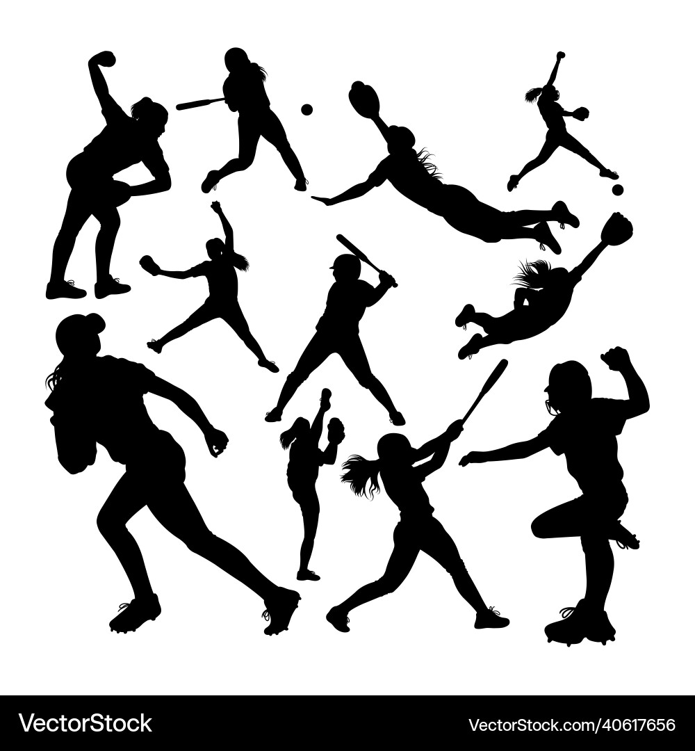 Softball Athlete Silhouettes vector image