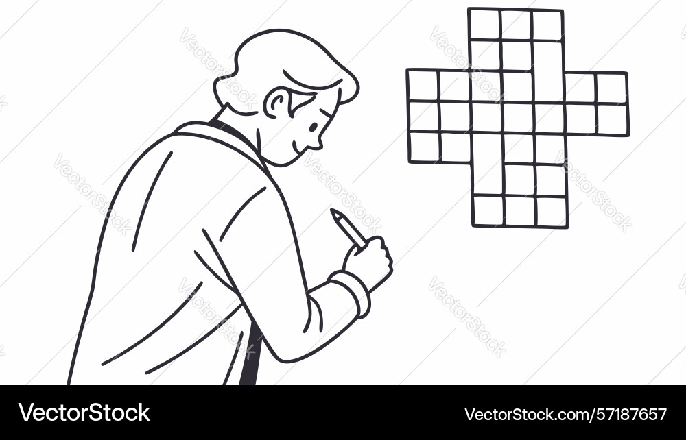 Man solving crossword puzzle design generative ai vector image