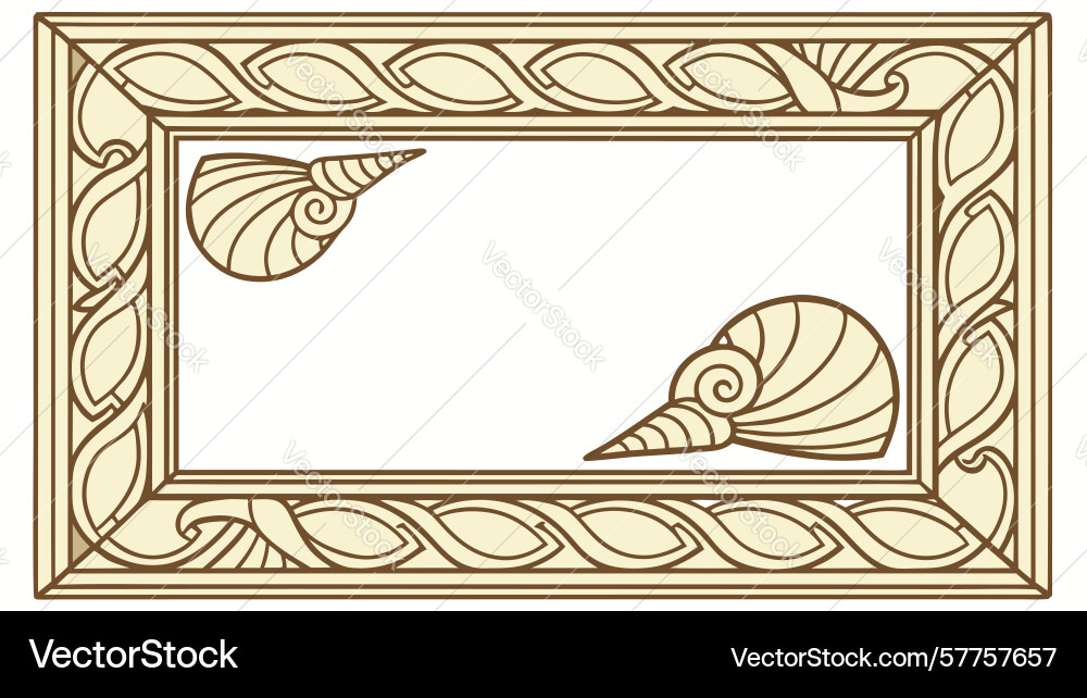 Seashell scroll frame design for nautical themes Vector Image