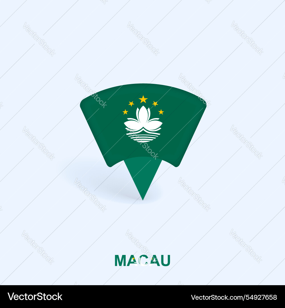Macau flag map pointer design with shadow Macau flag map pointer design with shadow vector image