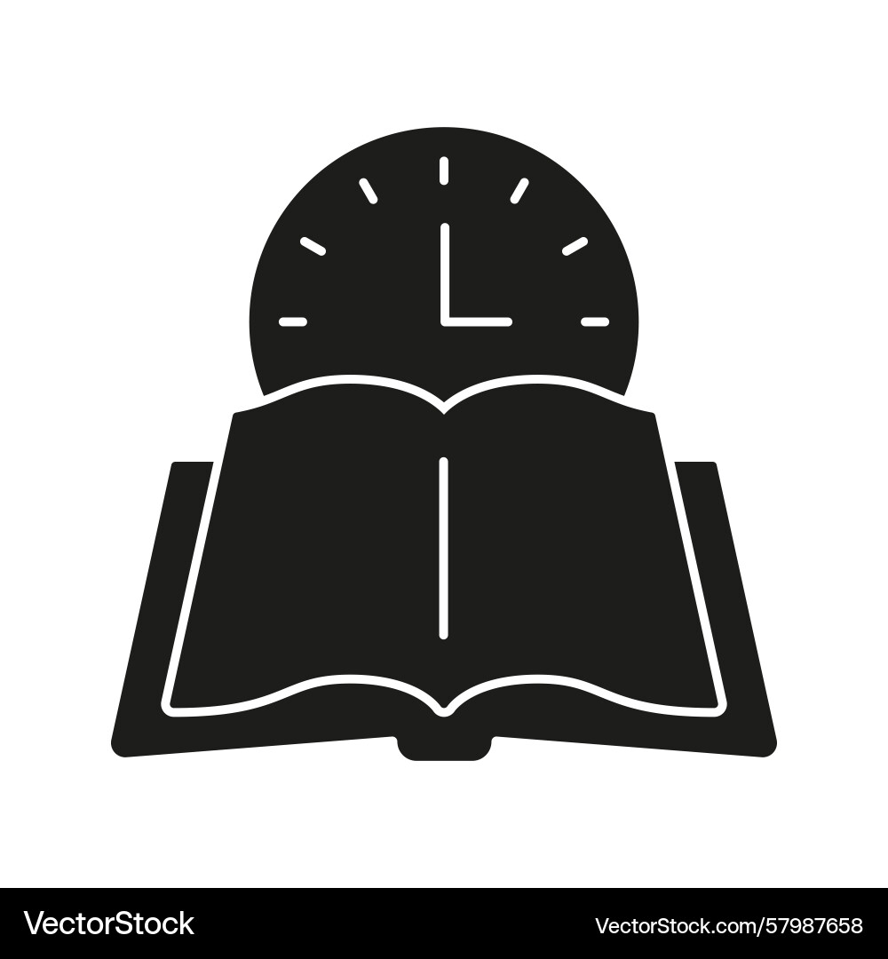 Open book with clock solid icon time management Vector Image