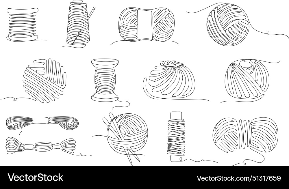 Continuous one line sewing threads thread spools Vector Image