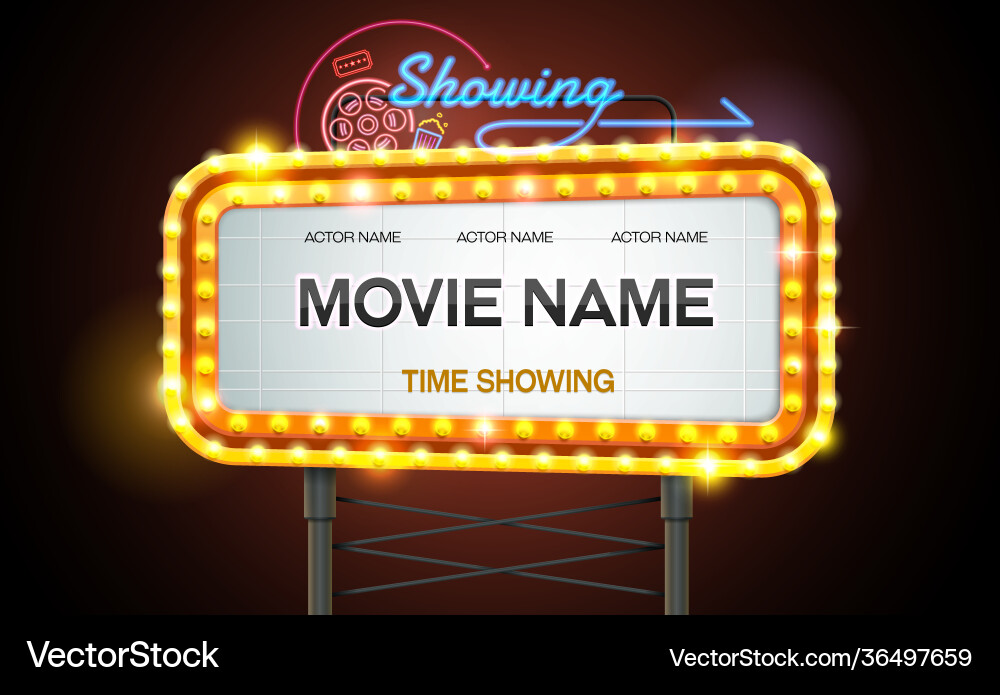 Retro Cinema Neon Sign Vector Image