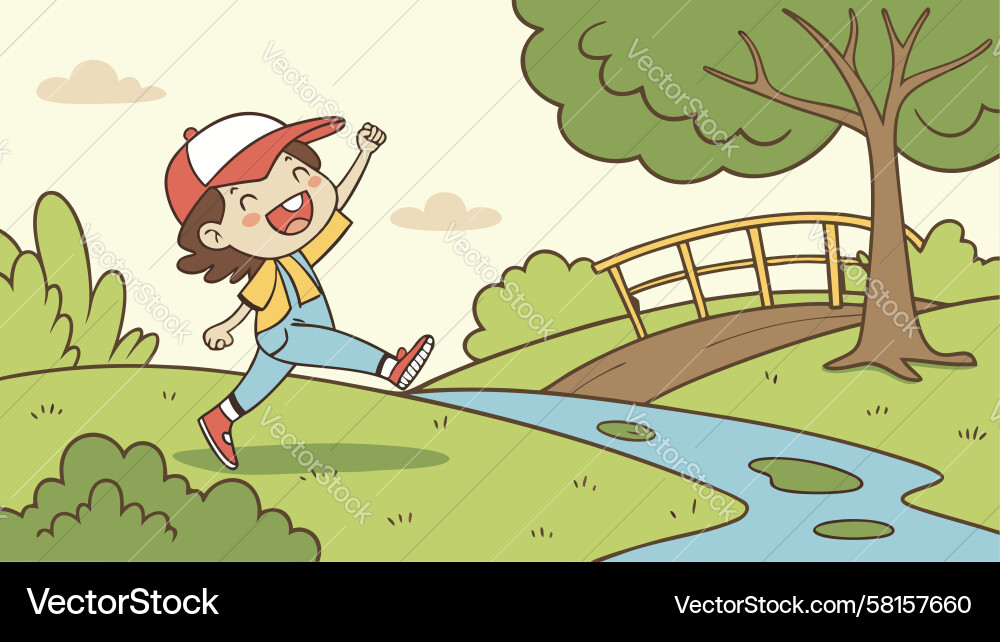 Child Running by Stream Vector Image
