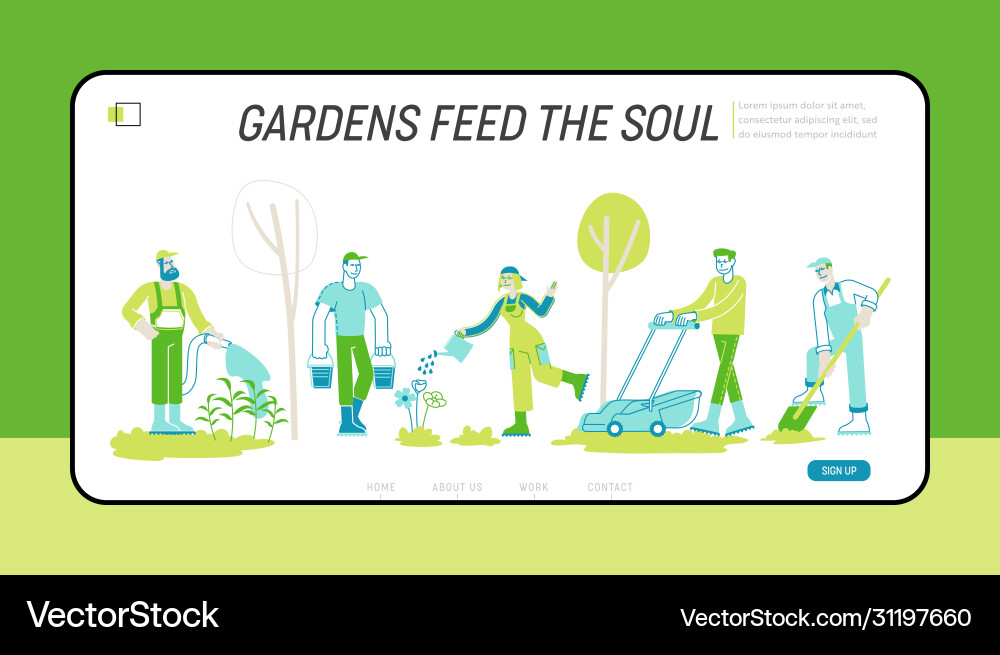 Gardening work landing page template farmers Gardening work landing page template farmers vector image