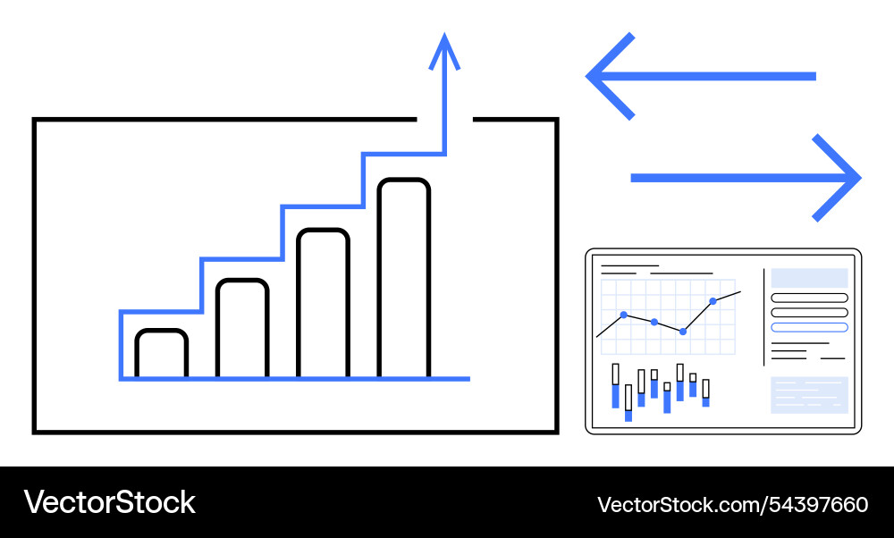 Growth analysis with bar graph and digital data Growth analysis with bar graph and digital data vector image
