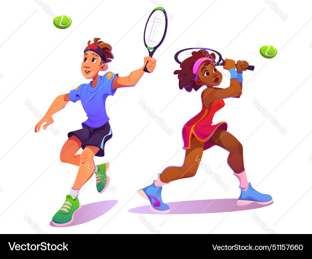 Tennisspieler Sport Charakter Frau und Mann Tennisspieler Sport Charakter Frau und Mann vektorbild