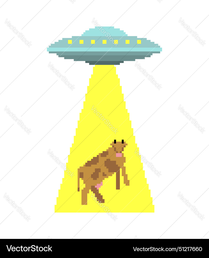 Ufo steals cow pixel art pixelated alien flying Ufo steals cow pixel art pixelated alien flying vector image