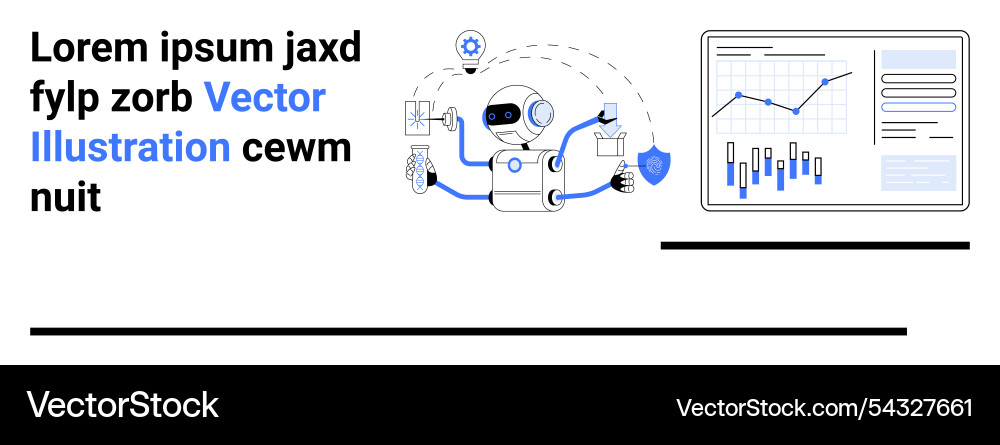 Ai robot managing tasks and data analytics display Ai robot managing tasks and data analytics display vector image