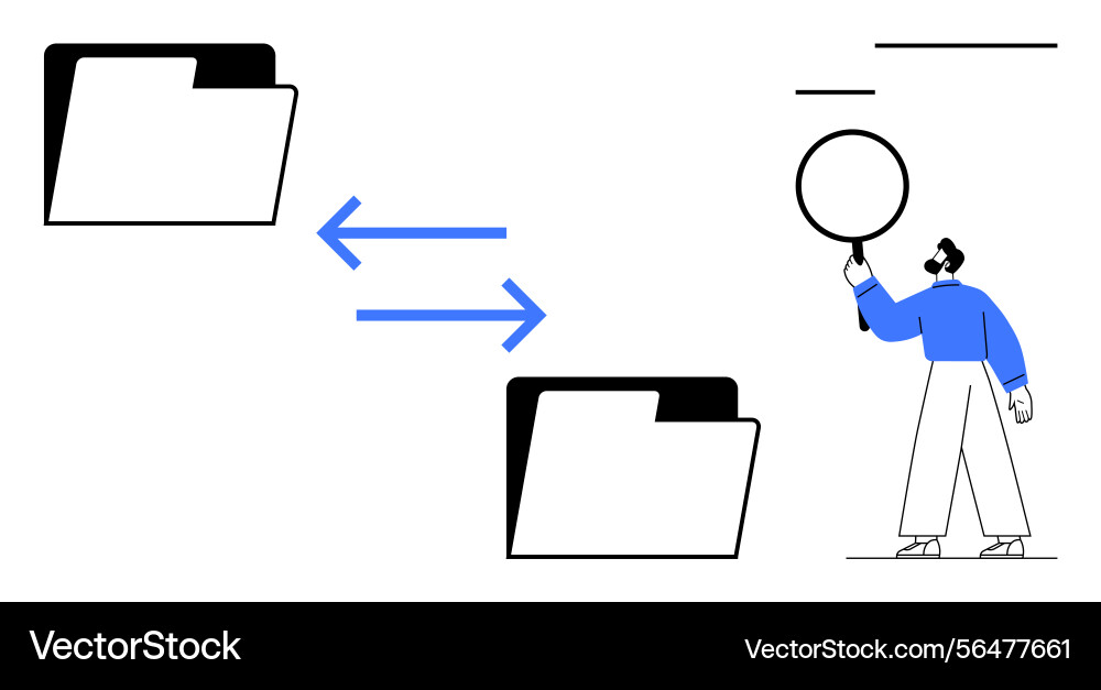 File sharing concept with two folders and a person File sharing concept with two folders and a person vector image