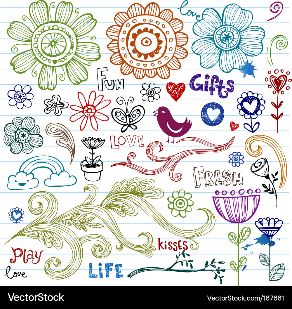 Frühling blumige Doodles Vektorbild