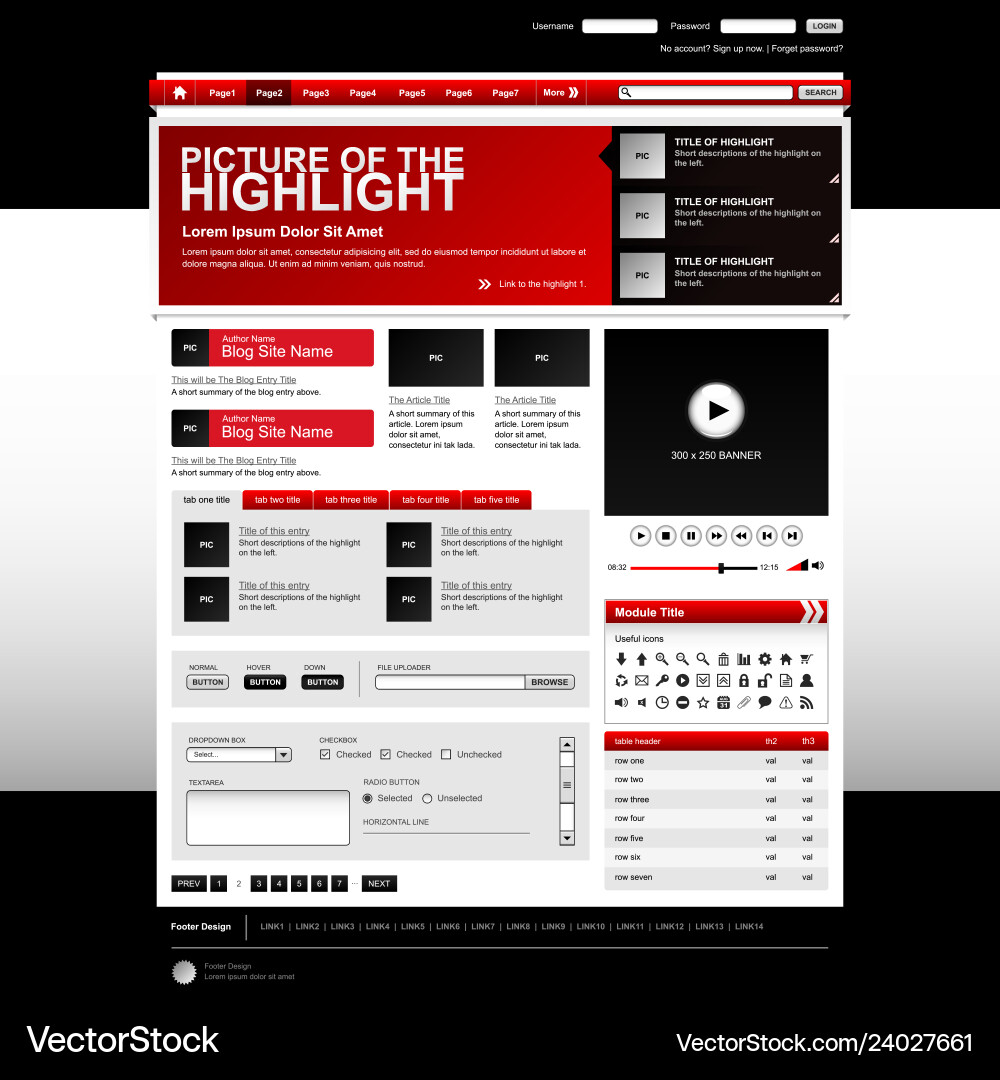 Web design website elements red a set Web design website elements red a set vector image
