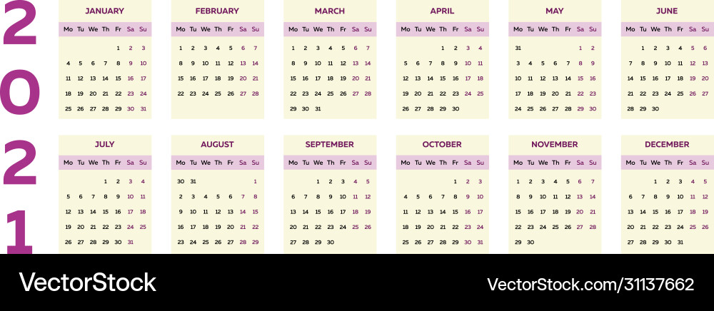 2021 calendar template with classical vertical vector image