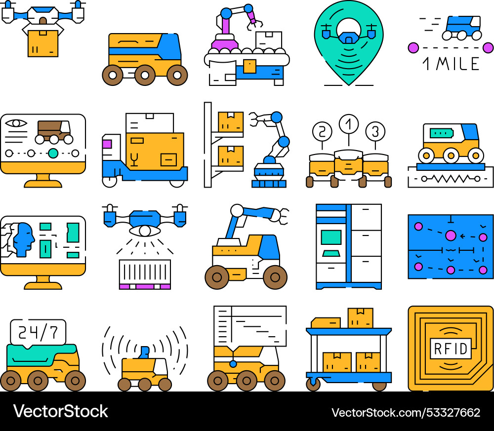 Autonomous robot delivery icons set Vector Image