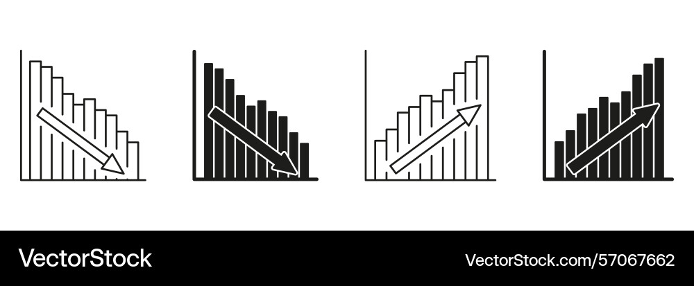 Bar chart with arrows line and solid icon set Bar chart with arrows line and solid icon set vector image